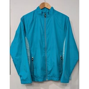 Land's End Two Tone Windbreaker Lightweight Zip Up Jacket Teal Blue Size Large